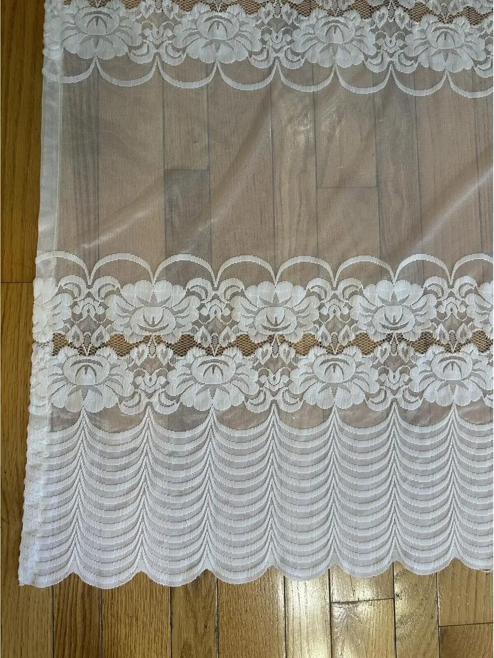 Vintage Lace Curtain Panels Pair White Sheer Rod Pocket Cottagecore